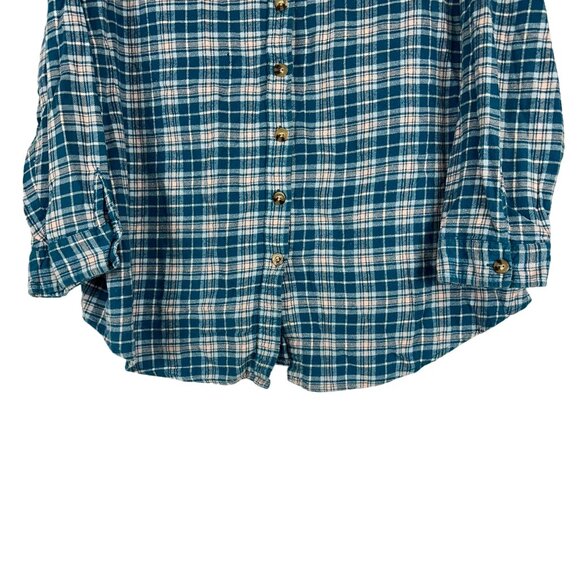 Woman Within Teal Blue Plaid Flannel Button Down Shirt Womens Size 1X - Picture 2 of 7